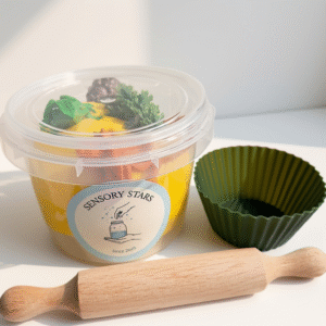 playdough in a jar rolling pin and muffin mold